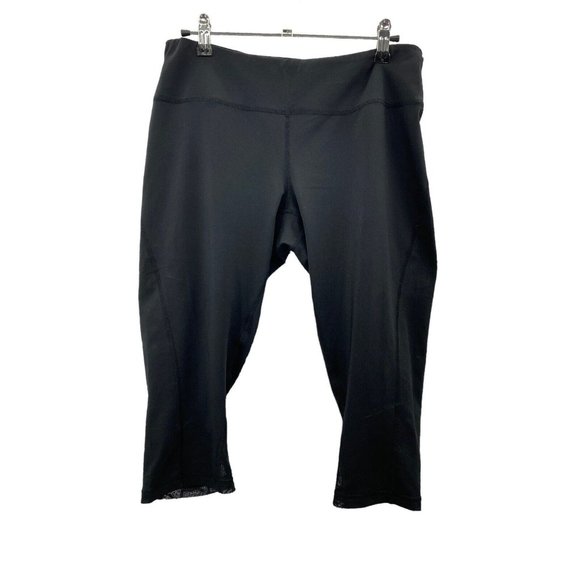 Zella Womens Black Cropped Panel Mesh Pants‎ Leggings Size Large Pocket Workout - Picture 1 of 5